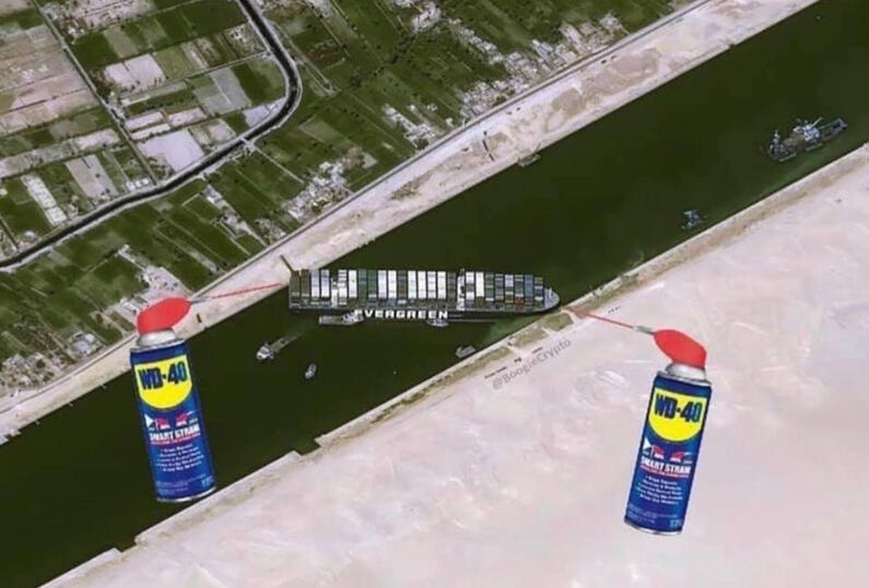 Sky view of the boat with two WD40 cans pointing at each sides